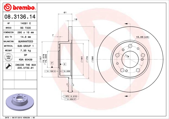 BREMBO BRE08.3136.14 féktárcsa