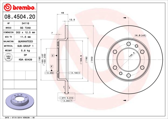 BREMBO BRE08.4504.20 féktárcsa