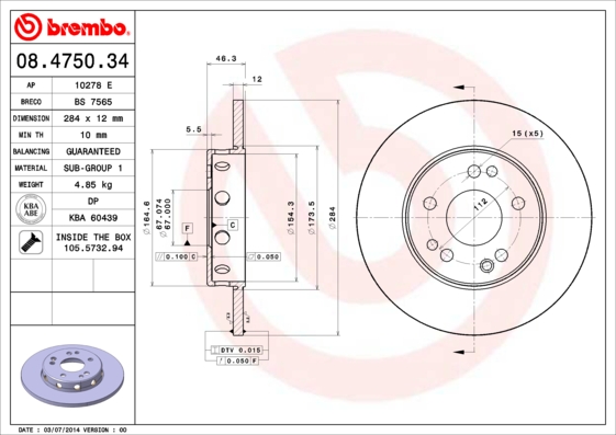 BREMBO BRE08.4750.34 féktárcsa