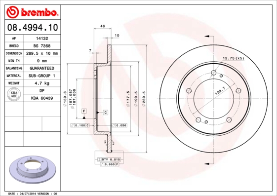 BREMBO BRE08.4994.10 féktárcsa