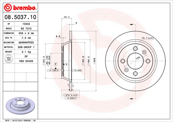 BREMBO BRE08.5037.10 féktárcsa