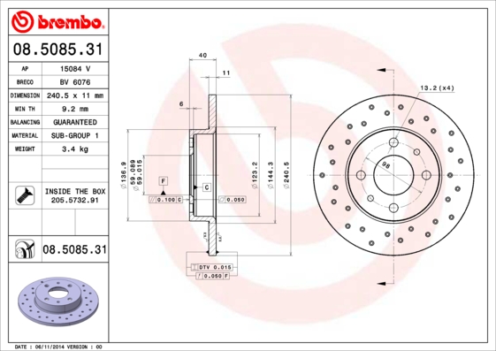 BREMBO BRE08.5085.31 féktárcsa