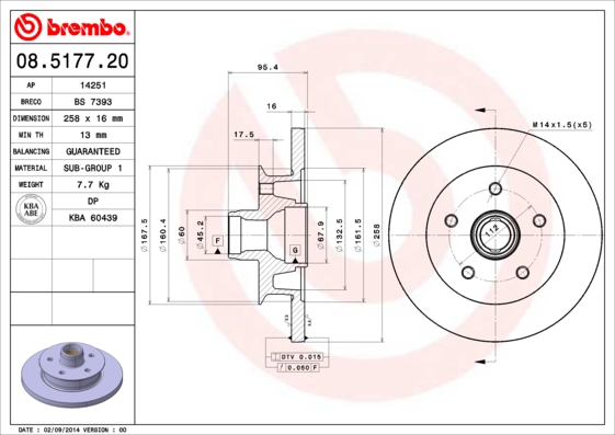 BREMBO 08.5177.20B Féktárcsa