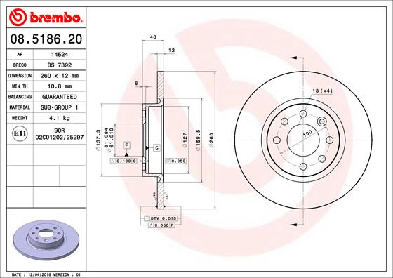 BREMBO BRE08.5186.20 féktárcsa