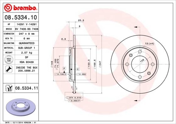 BREMBO 08.5334.10B Féktárcsa