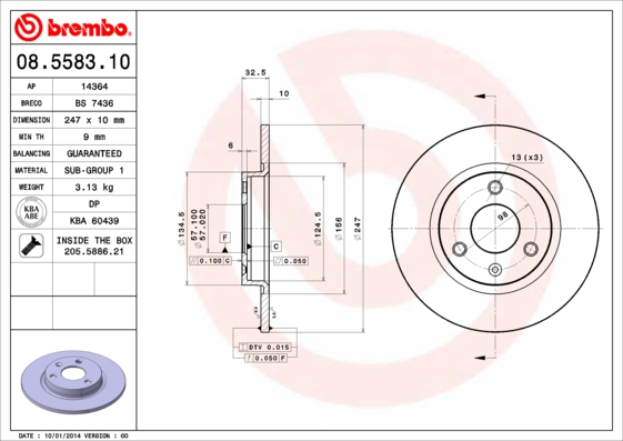 BREMBO 08.5583.10B Féktárcsa