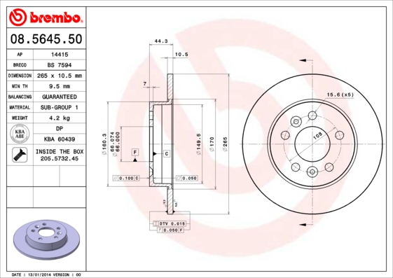 BREMBO BRE08.5645.50 féktárcsa