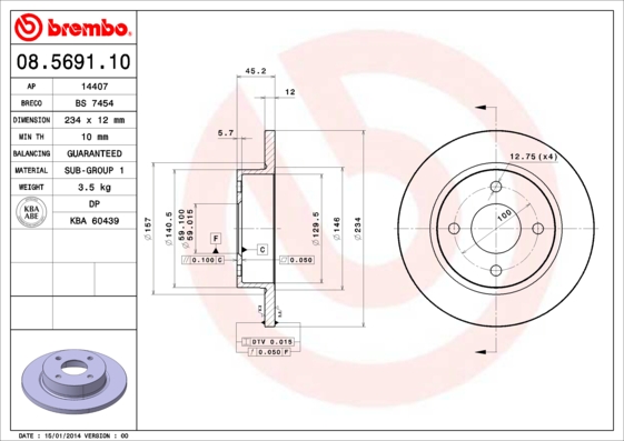 BREMBO BRE08.5691.10 féktárcsa