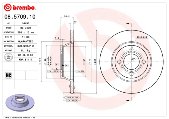 BREMBO 08.5709.10B Féktárcsa