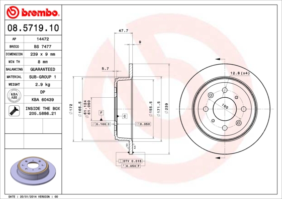 BREMBO BRE08.5719.10 féktárcsa