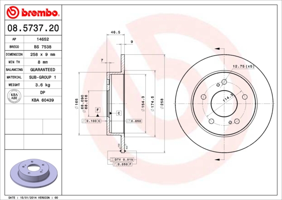 BREMBO BRE08.5737.20 féktárcsa