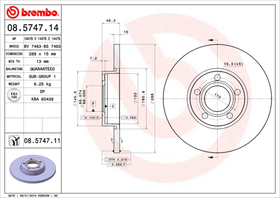 BREMBO BRE08.5747.11 féktárcsa