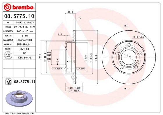 BREMBO BRE08.5775.11 féktárcsa