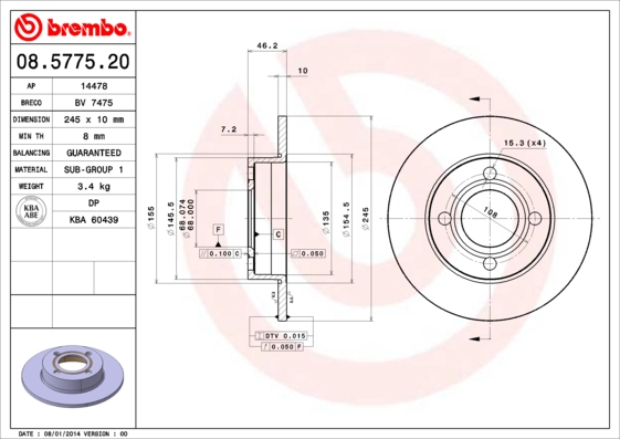 BREMBO BRE08.5775.20 féktárcsa