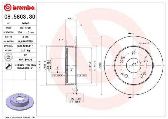 BREMBO BRE08.5803.30 féktárcsa