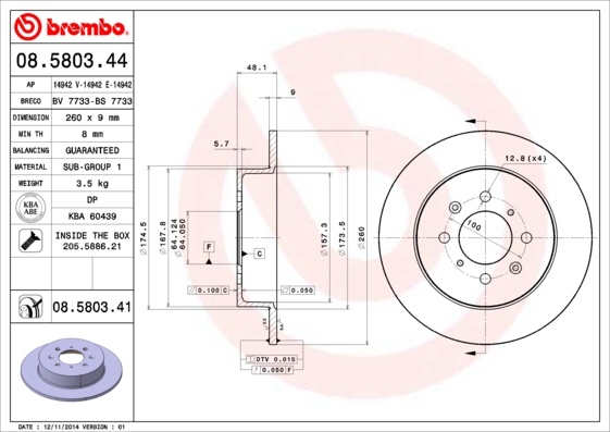 BREMBO BRE08.5803.41 féktárcsa