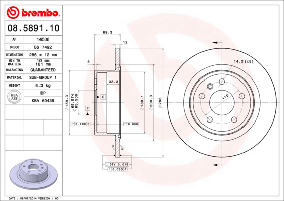 BREMBO BRE08.5891.10 féktárcsa