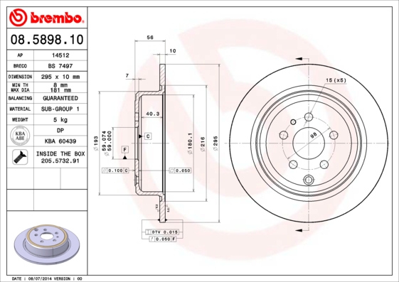 BREMBO 08.5898.10 Féktárcsa