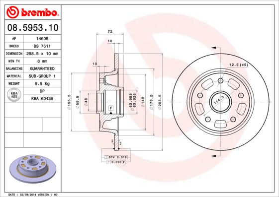 BREMBO 08.5953.10BR Féktárcsa