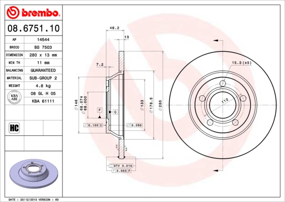 BREMBO BRE08.6751.10 féktárcsa