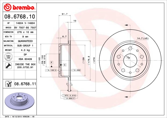 BREMBO BRE08.6768.11 féktárcsa