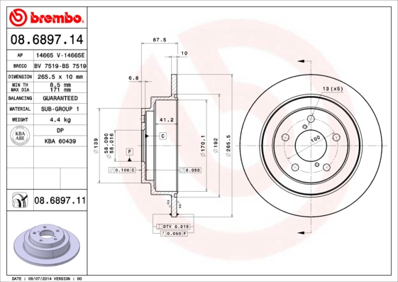 BREMBO BRE08.6897.11 féktárcsa