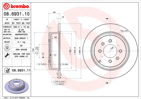 BREMBO BRE08.6931.11 féktárcsa