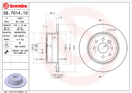 BREMBO BRE08.7014.10 féktárcsa