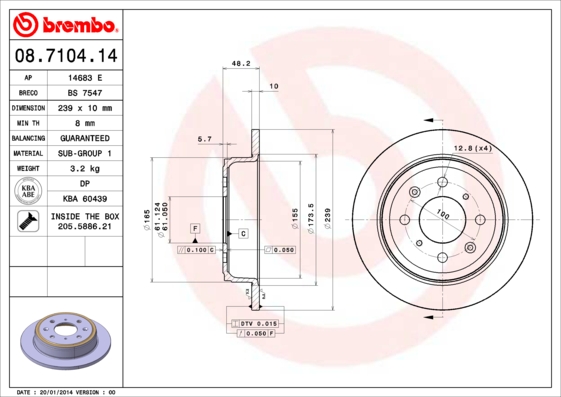 BREMBO 08.7104.14B Féktárcsa