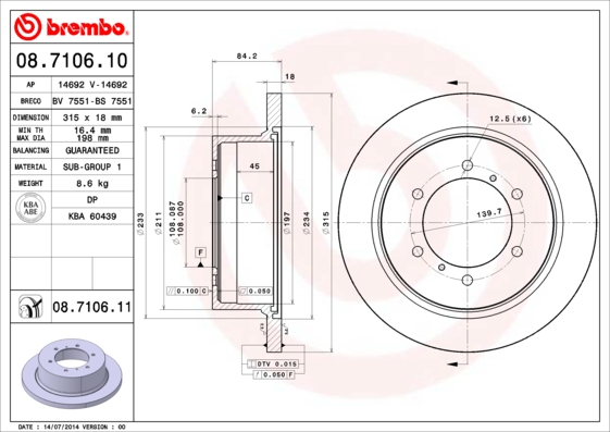 BREMBO BRE08.7106.11 féktárcsa