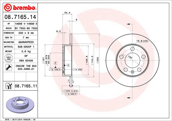 BREMBO 1000834938 08.7165.11 - Hátsó féktárcsa