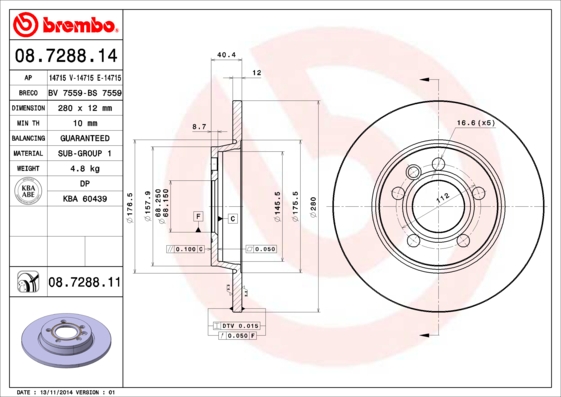 BREMBO 08.7288.11B Féktárcsa