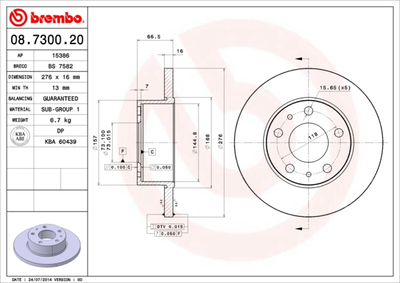 BREMBO BRE08.7300.20 féktárcsa