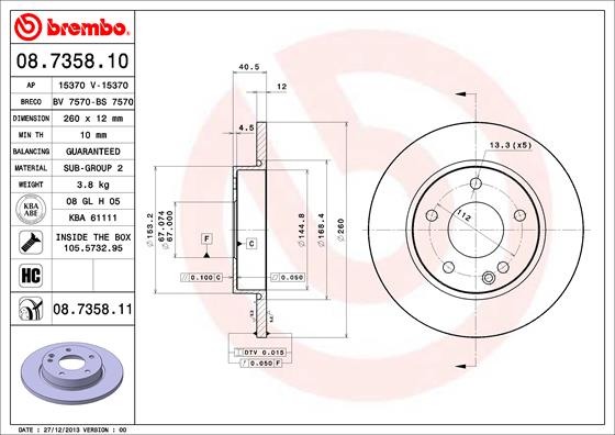 BREMBO 08.7358.11B Féktárcsa