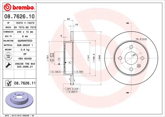 BREMBO BRE08.7626.11 féktárcsa