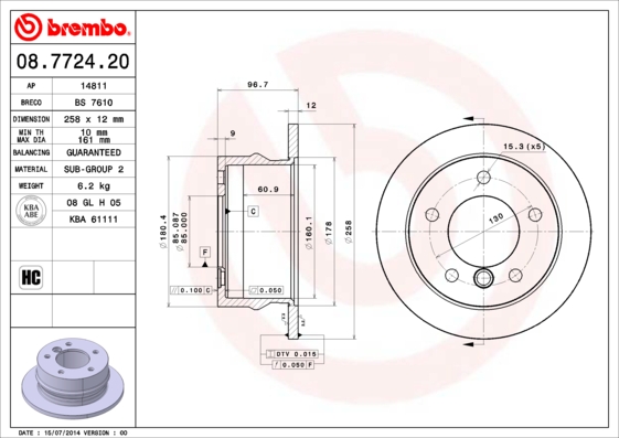 BREMBO BRE08.7724.20 féktárcsa