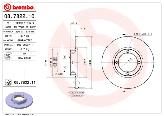 BREMBO 08.7822.10B Féktárcsa