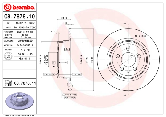 BREMBO BRE08.7878.11 féktárcsa