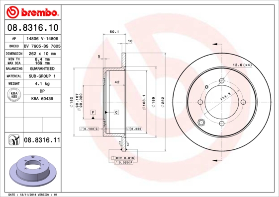 BREMBO BRE08.8316.11 féktárcsa