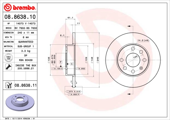 BREMBO BRE08.8638.11 féktárcsa