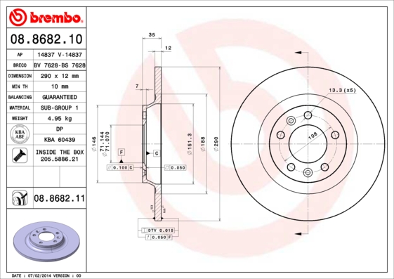 BREMBO 08.8682.10B Féktárcsa