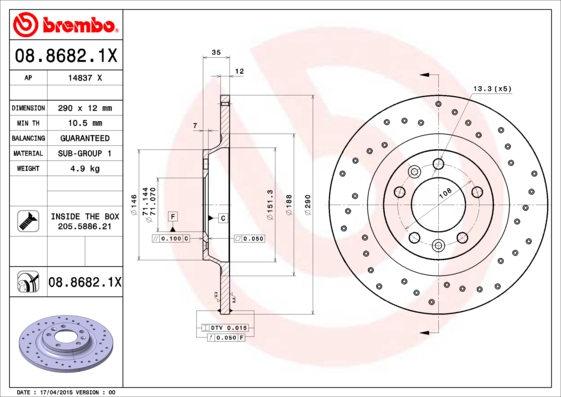 BREMBO 08.8682.1X Féktárcsa