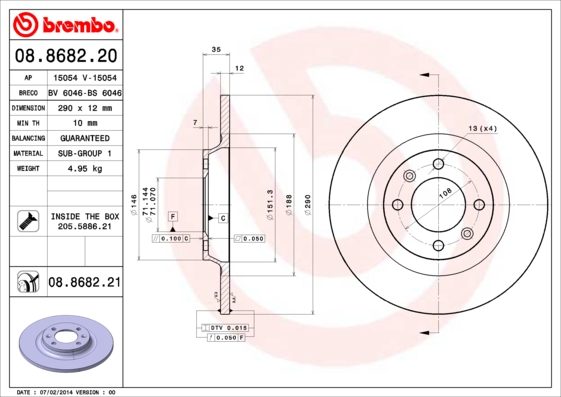 BREMBO BRE08.8682.21 féktárcsa