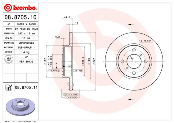 BREMBO BRE08.8705.11 féktárcsa