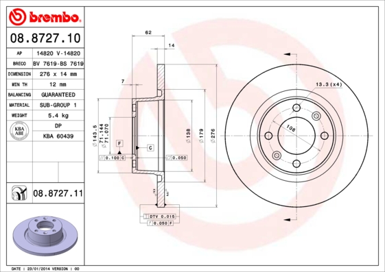 BREMBO BRE08.8727.11 féktárcsa