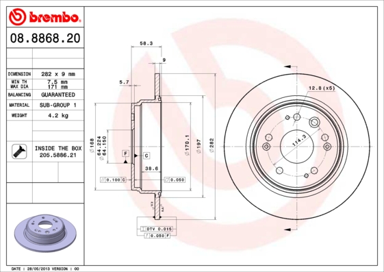 BREMBO 08.8868.20B Brembo féktárcsa