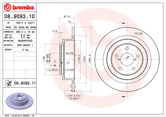 BREMBO BRE08.9093.11 féktárcsa