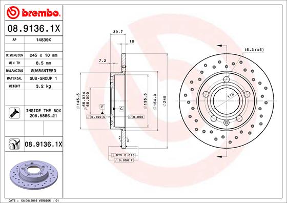 BREMBO BRE08.9136.1X féktárcsa