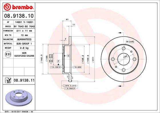 BREMBO BRE08.9138.10 féktárcsa