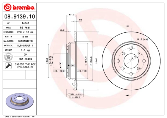 BREMBO BRE08.9139.10 féktárcsa